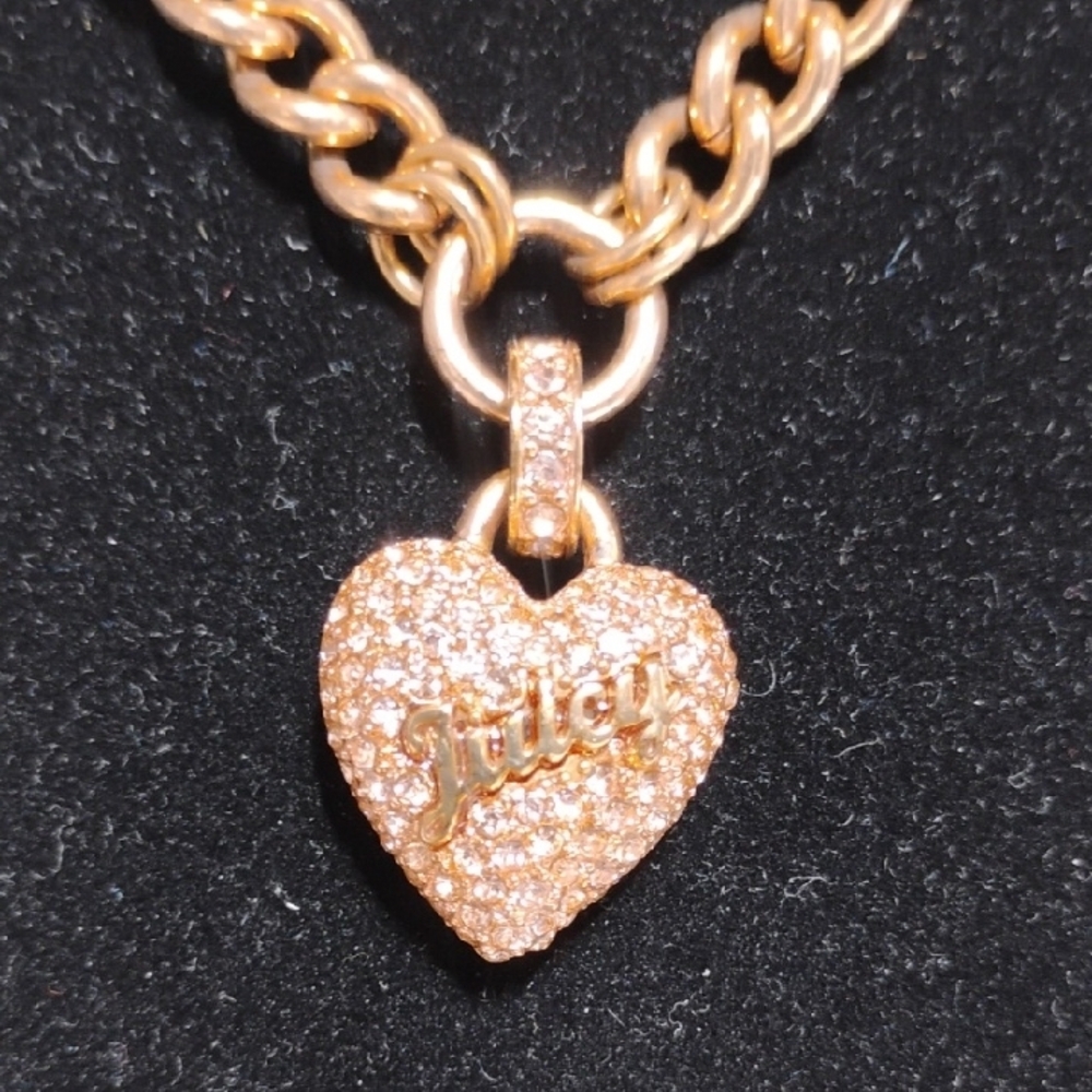 Juicy Couture Vtg Gold-Tone Pave Heart Pendant Chain Necklace - Picture 2 of 13